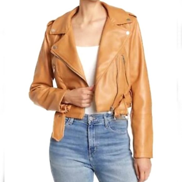 Avec Les Filles Vegan Leather Moto Jacket Camel Tan Size Large